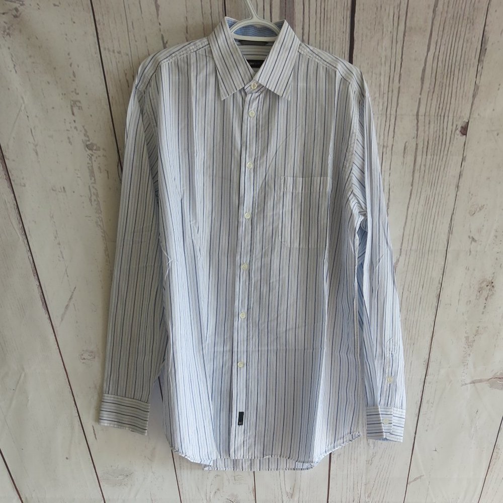 Zegna Sport Cotton Multi Color Stripe Button Down Long Sleeve Shirt - Size Large